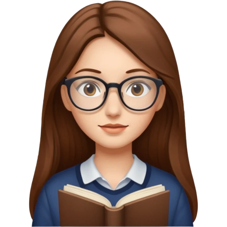 A girl with long brown hair and Thin reading glasses emoji