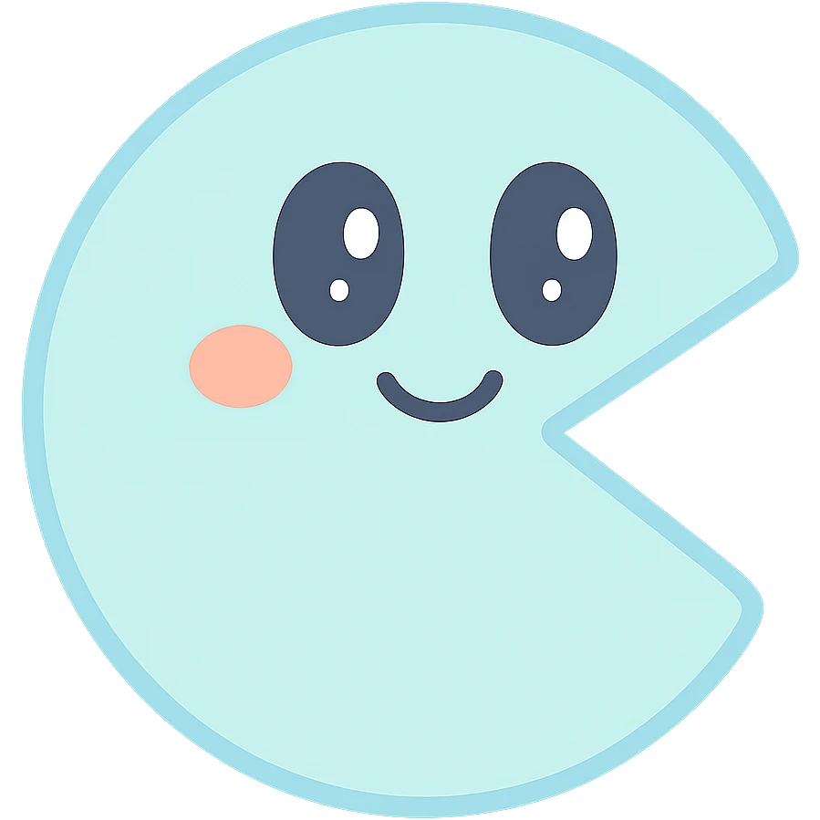 Pac-Man character, cute face, blushing cheeks emoji
