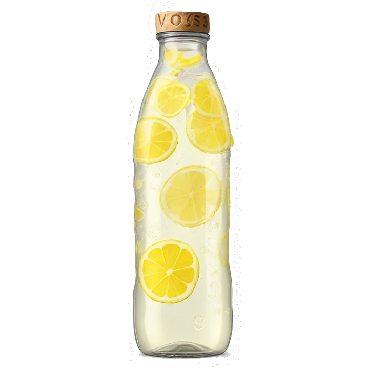 vintage voss branded glass water bottle with lemon slices inside hyperrealistic soft textures fine details no background emoji