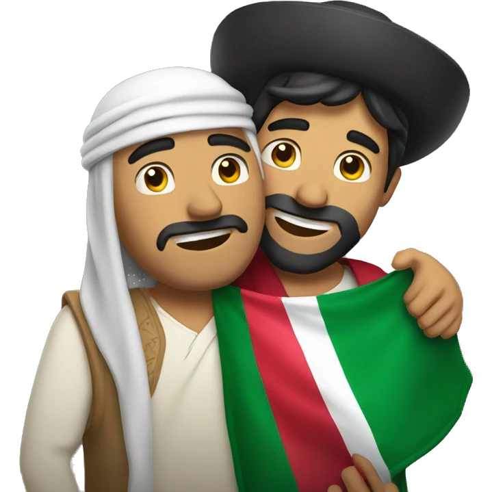 mexican man and saudi arabian man hugging emoji