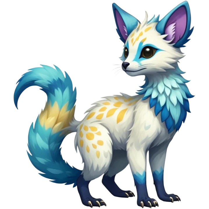 Epic Feral Rare Fantasy shiny cool fluffy Vernid-Trico-species-hybrid-animal by LiLaiRa, random markings, tufted tail, tufted ears, full body emoji