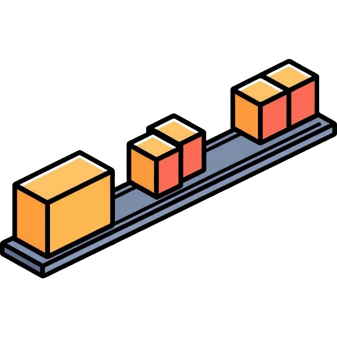 Simple assembly line with small blocks moving on a conveyor belt, symbolizing a repeatable system or process emoji