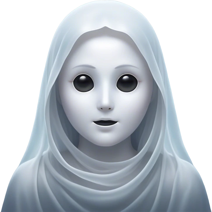 Cinematic Noble Ghost Portrait Emoji, Ethereal and dignified, with a flowing, translucent form in silvery-white hues, wispy and majestic, and a calm, otherworldly expression with deep, thoughtful eyes, simplified yet sophisticated features, highly detailed, glowing with a soft, spectral radiance, high shine, exuding regal mystery and quiet authority, with a soft glowing outline that captures the essence of a ghostly guardian drifting from another realm! emoji