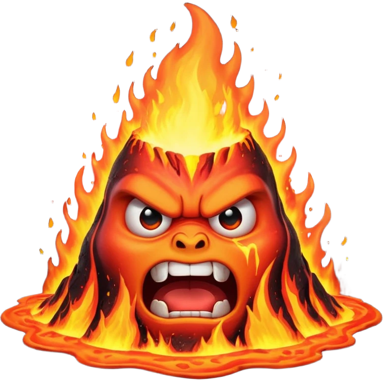 can i have an image of an angry volcano erupting with an angry fave emoji