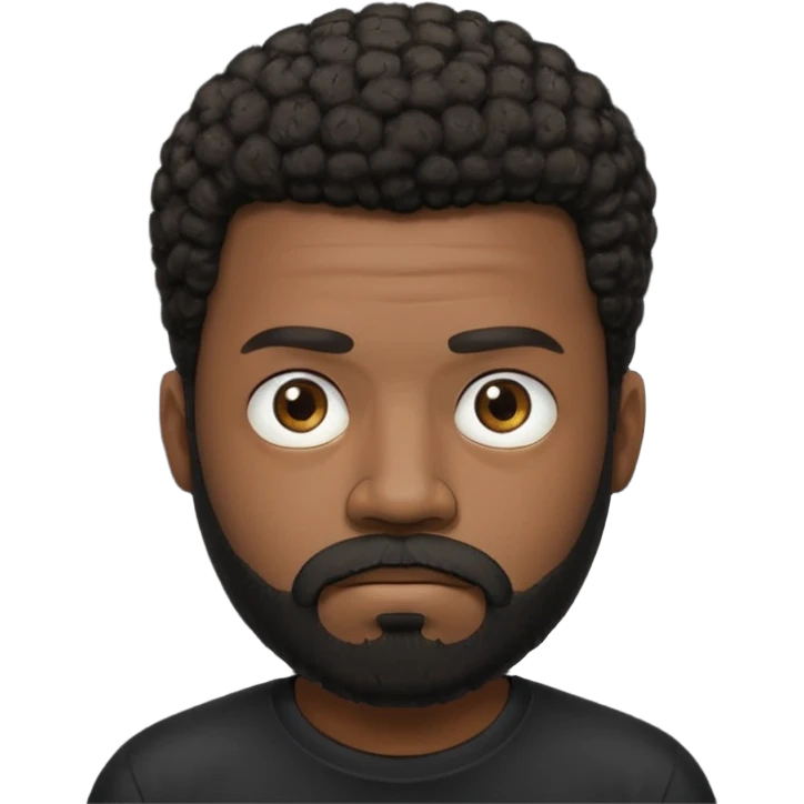 black man with beard, mustache, and short afro frowing wearing a black tee emoji