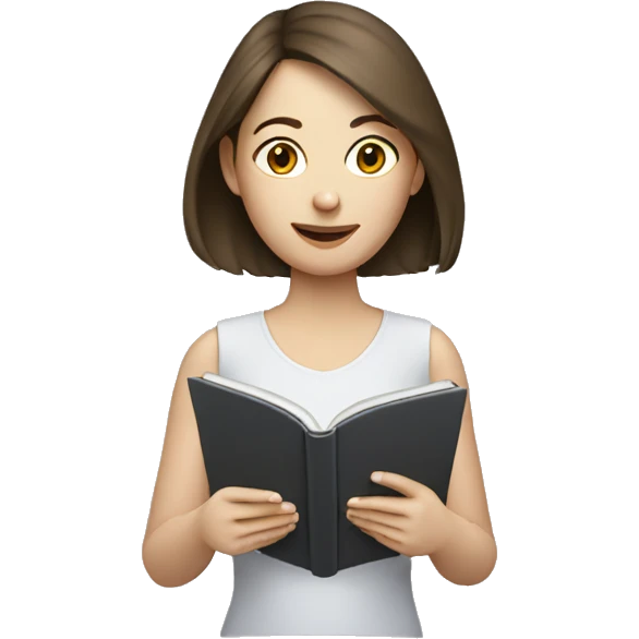 Pale brunette woman reading tablet emoji