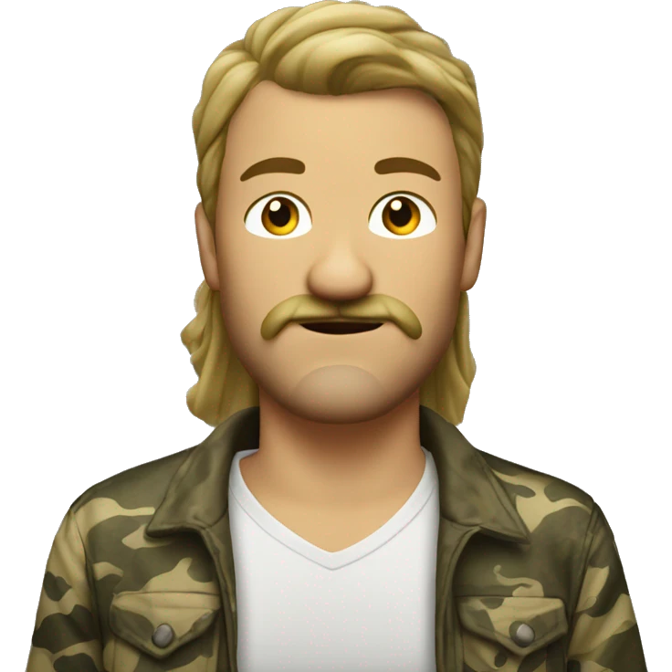 White redneck wearing duck camo with a brown mustache and a mullet emoji