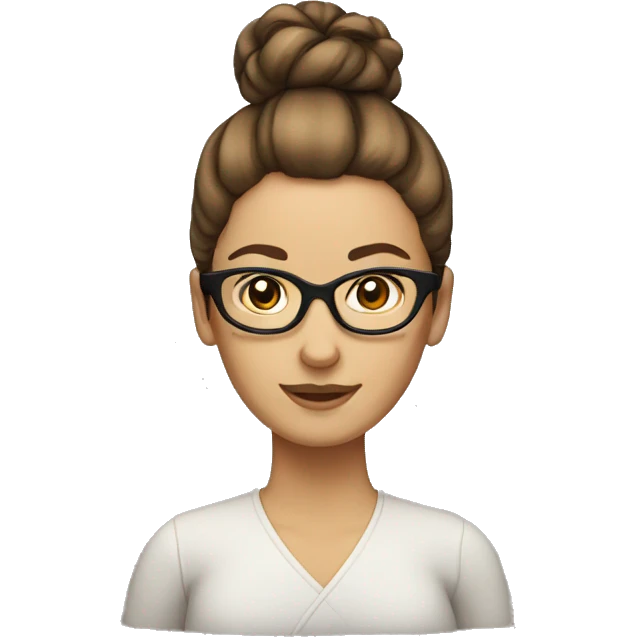 Brown hair white woman with glasses and bun emoji
