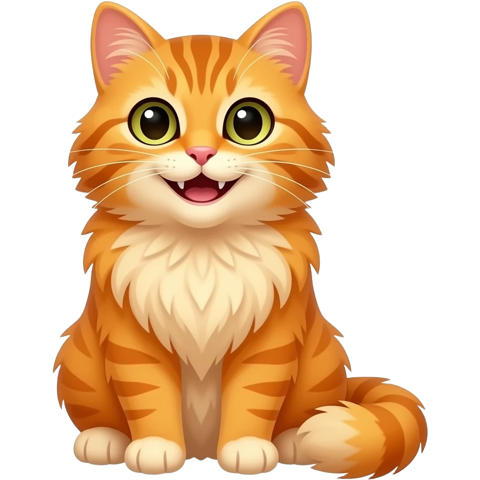 orange cat with clever eyes, long haired, smirk, smiling, full body, sitting emoji