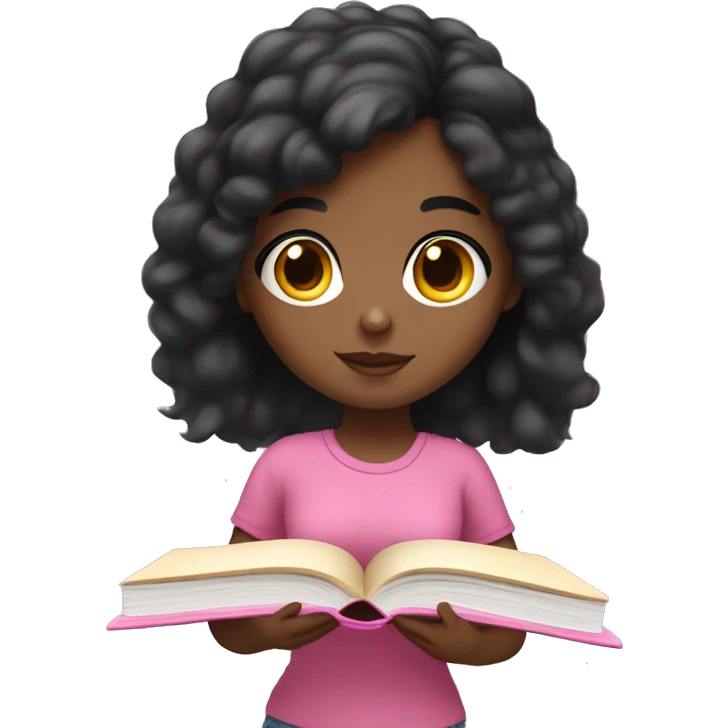 black hair girl with light skin studying with pink books  emoji