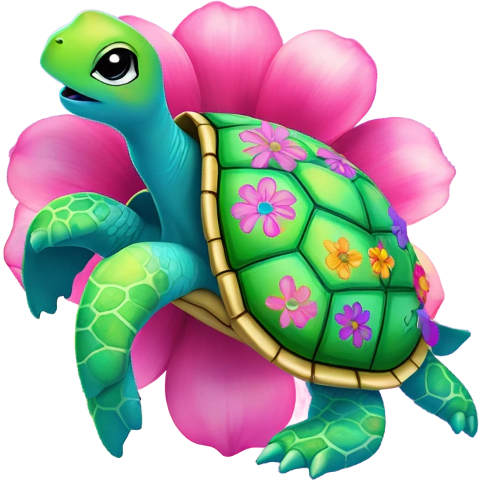 Lisa Frank turtle with flower shapes on the shell ￼ emoji