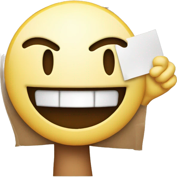 fake big smile emoji holding a sign that says “hahahaha… pls help me” emoji