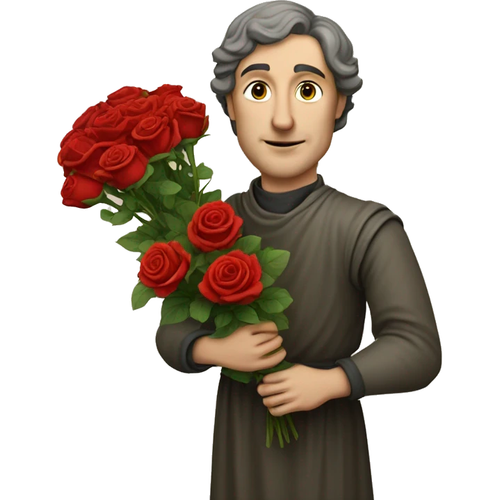 Petrarch holds a bouquet of red roses in his hand emoji