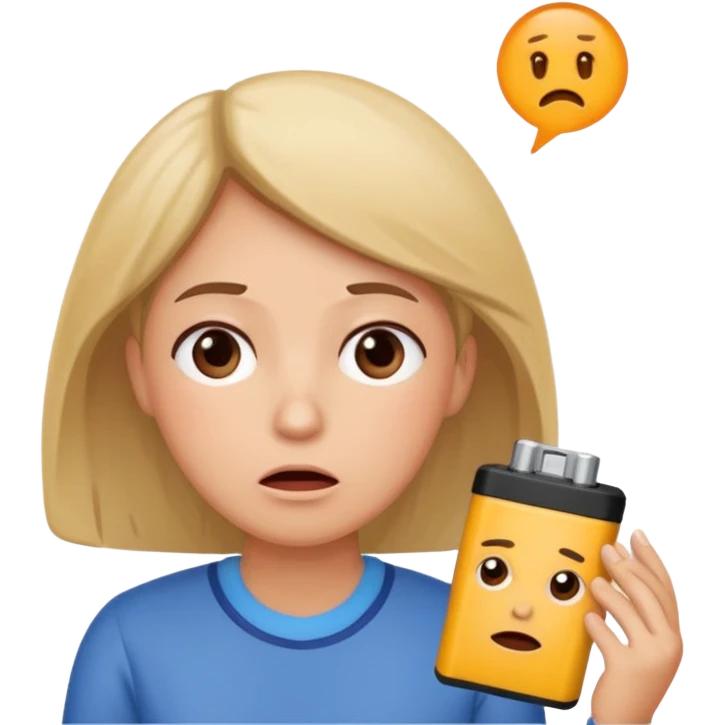 A kindergardenteacher with an empty battery icon above their head an exhausted and stressed face emoji