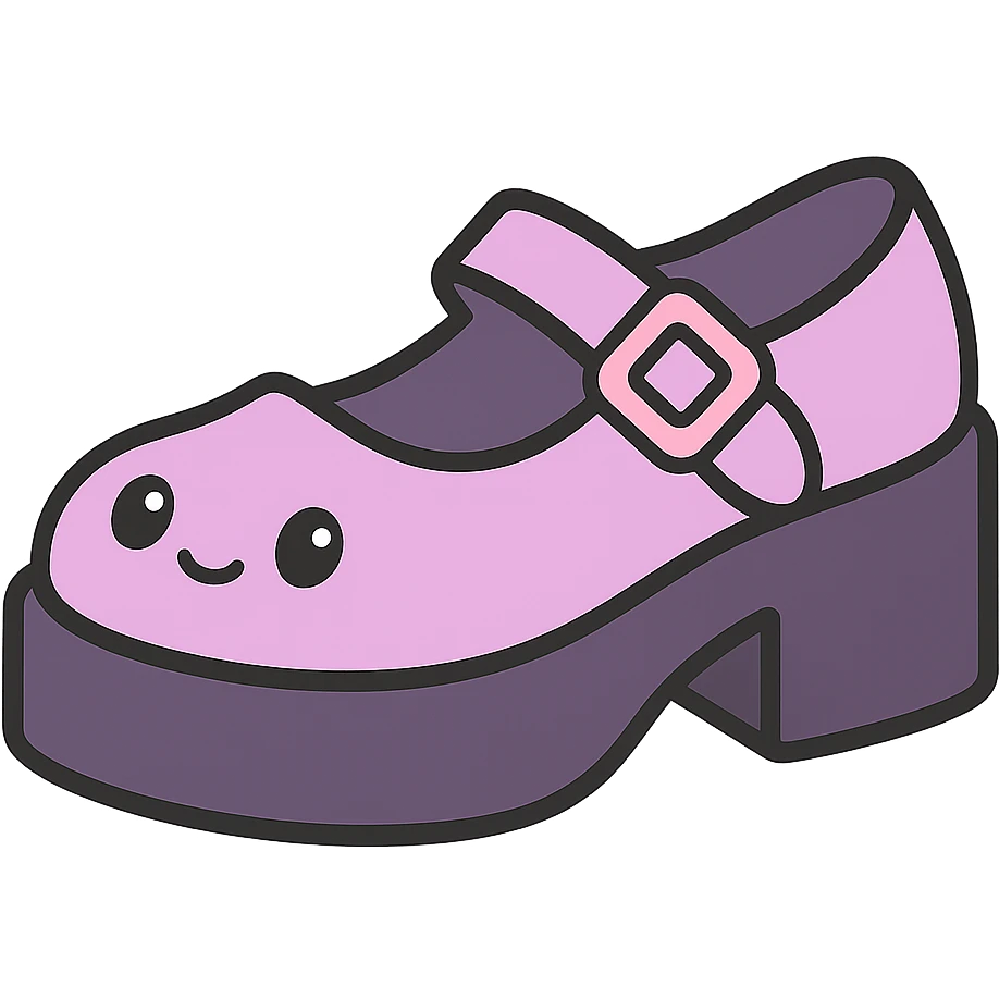 Make the shoes pastel purple with black and pink accents, kawaii style, no socks, no hearts, transparent background emoji
