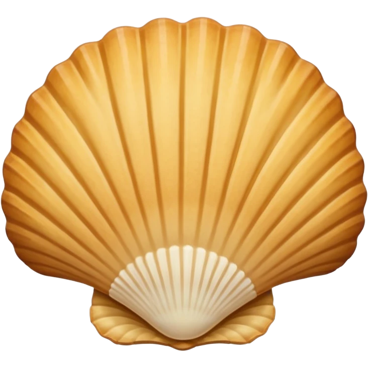 A madeleine pastry. Scalloped seashell shape with four to five vertical lines going in the same direction. Light golden brown. Scalloped edge. Cookie. Flat. Long. Oval shape emoji