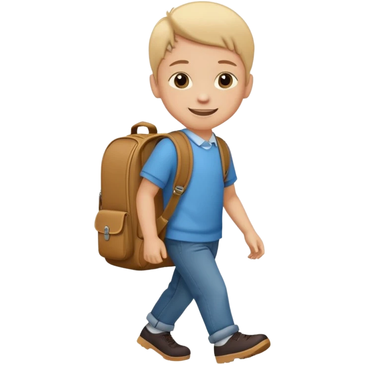 Picture → Child with school bag going to school
Label → “I go to school.” emoji