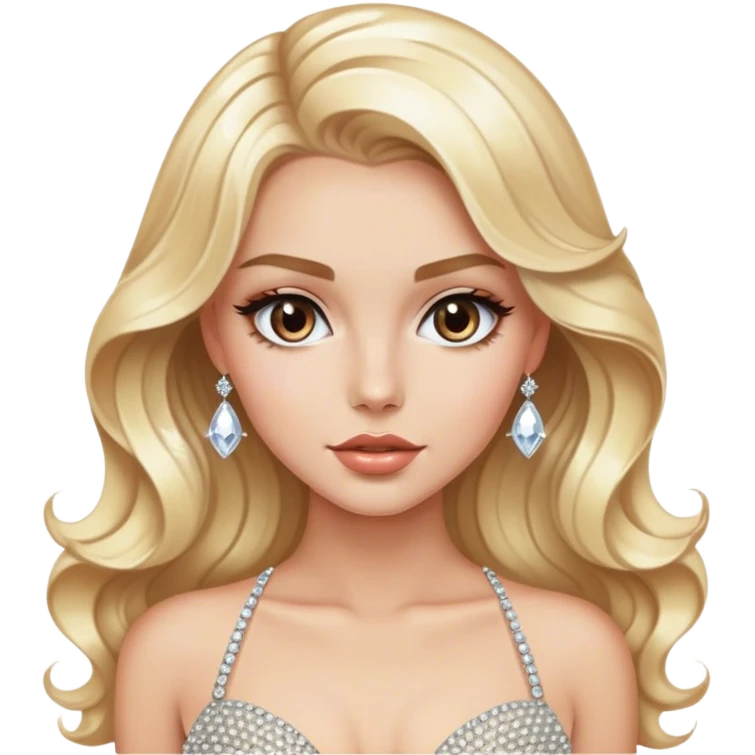 Luxury blonde model, brown eyes, sleek wavy hair, diamanté rhinestone covered gown emoji