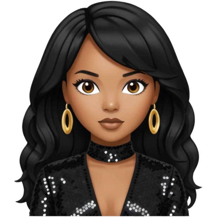 LeToya Luckett with long black hair, black sequin outfit emoji