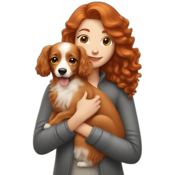 redhead woman holding fluffy caramel dog emoji
