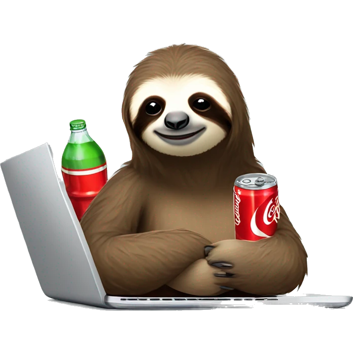tired sloth with coca cola can and laptop emoji