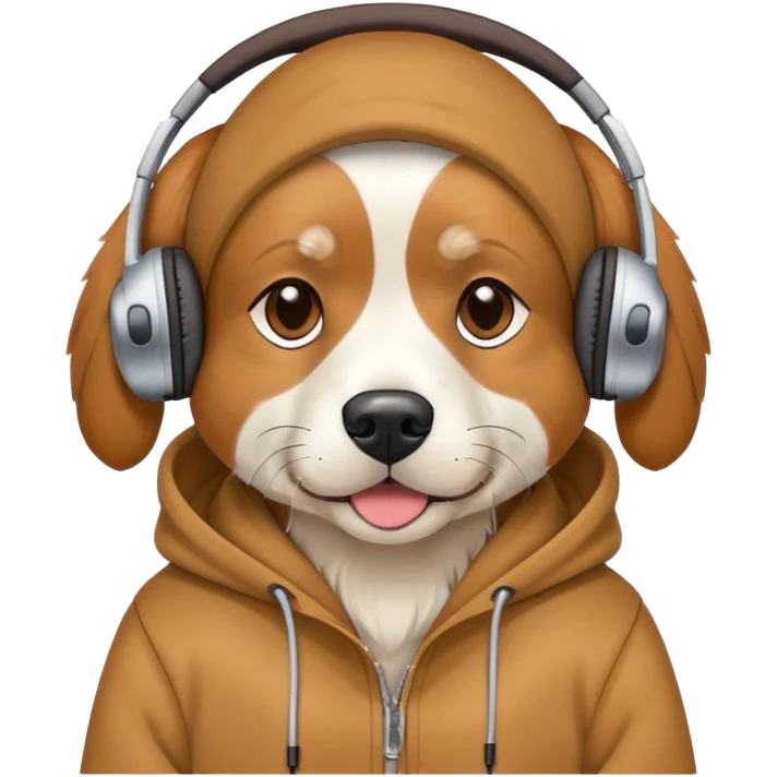 Dog wearing a hoodie with headphones emoji