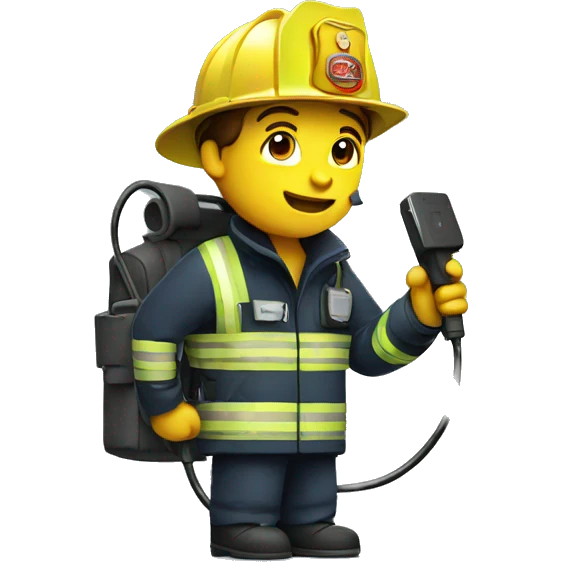 Firefighter holding a phone charging cable emoji