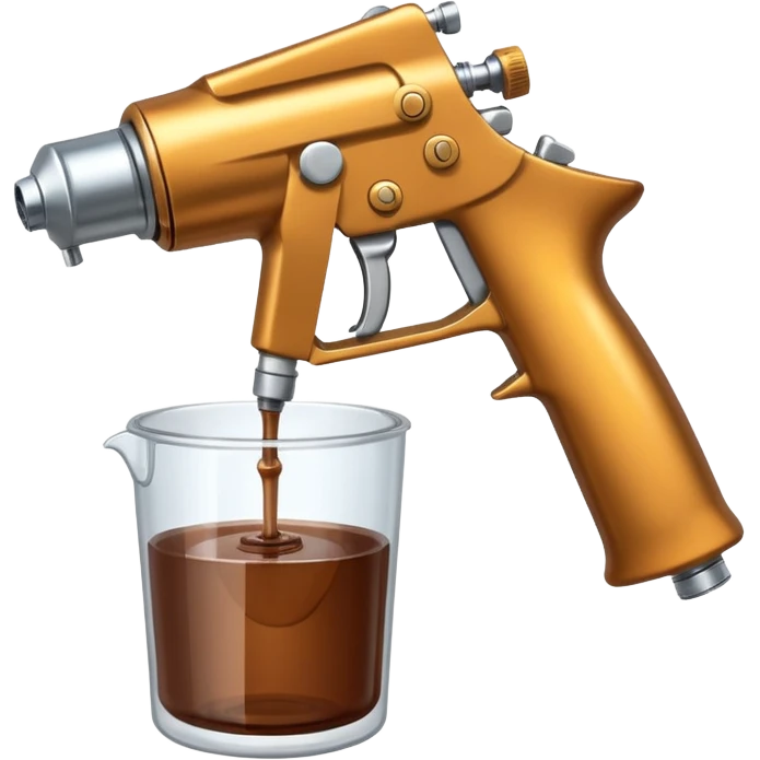 metal spray gun with clear sealed cup with brown liquid attached emoji