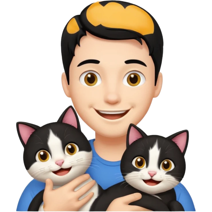 excited guy with a cat, black hair emoji