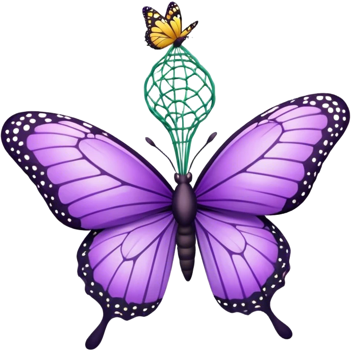 Butterfly catching net swinging down on a purple butterfly emoji