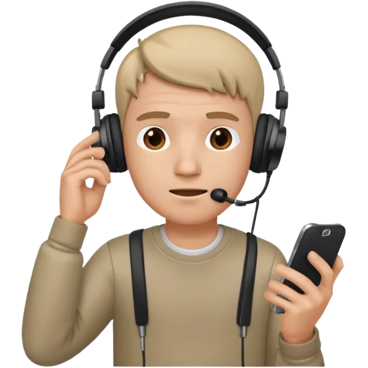 confused guy headphones on and with phone in hand turned to left quaterly emoji