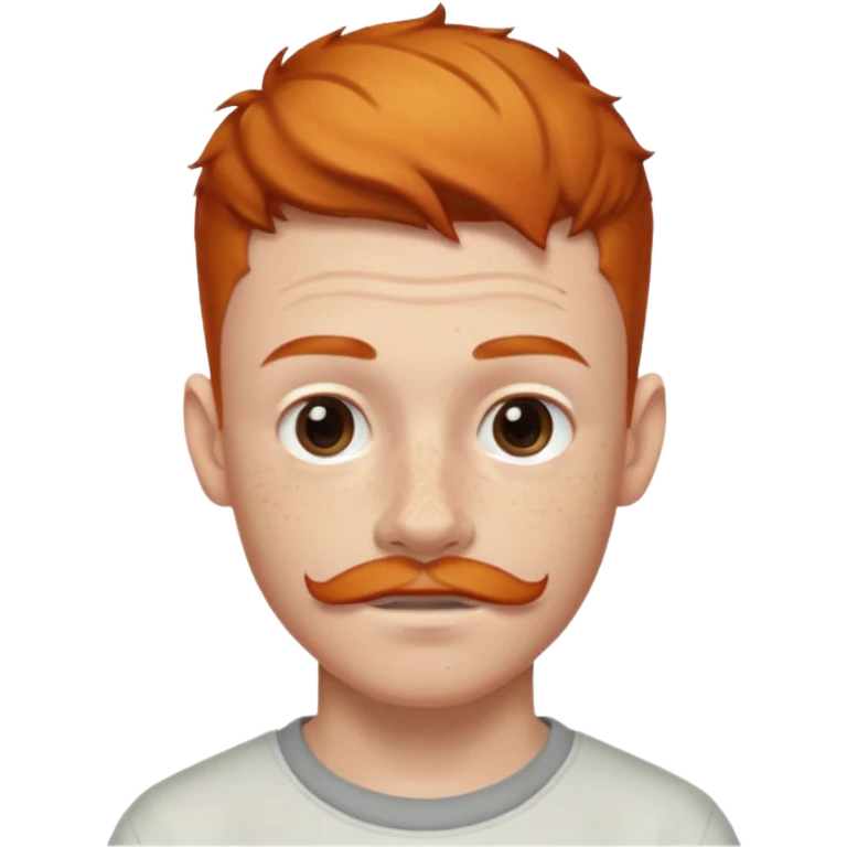 Ginger 16 year old, low taper fade, small goatee and mustache, eyebrow slit emoji