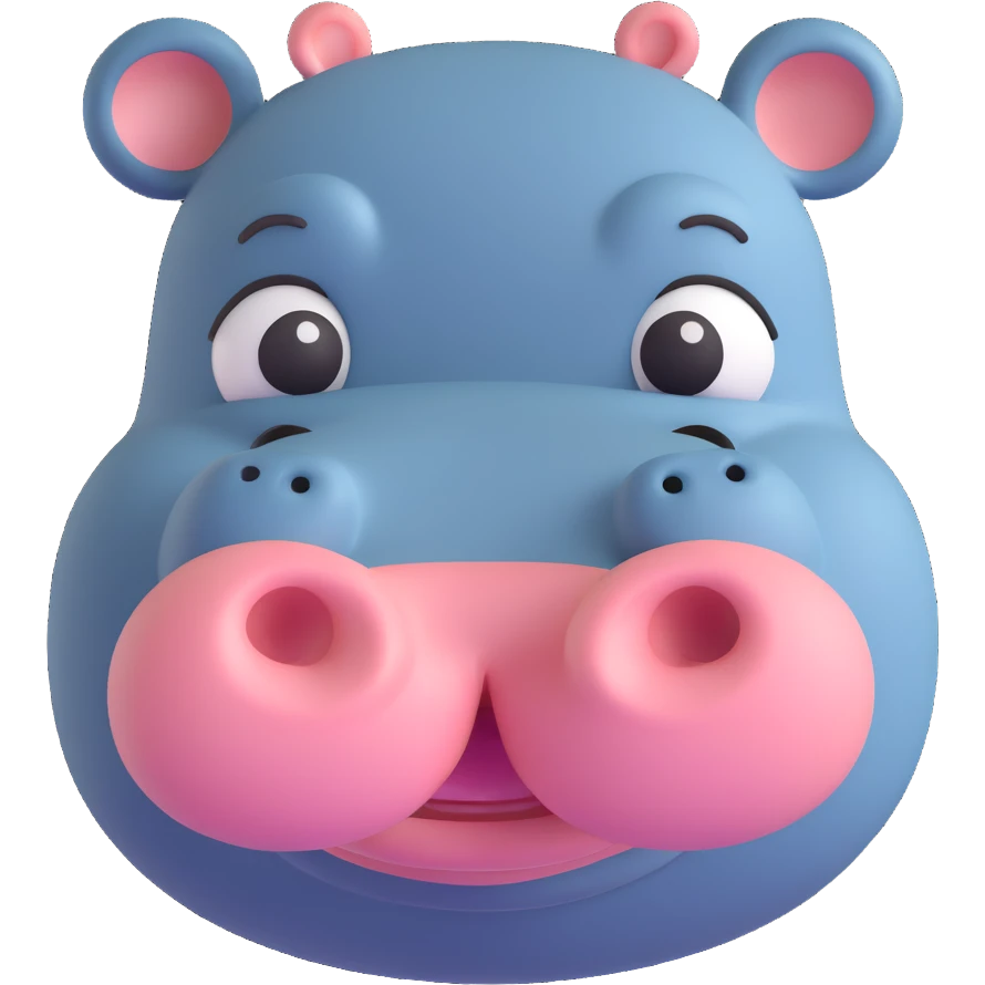 3D emoji style hippo face, winking, with a small blush on cheeks emoji