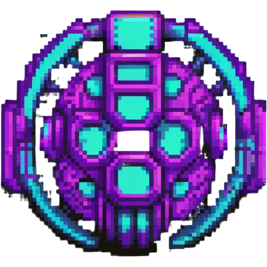 futuristic cyberpunk pixel art icon, vivid neon colors purple magenta cyan, minimal expressive design, 32x32, centered, high contrast, transparent background, no text, suitable for dark background, channel name symbol emoji
