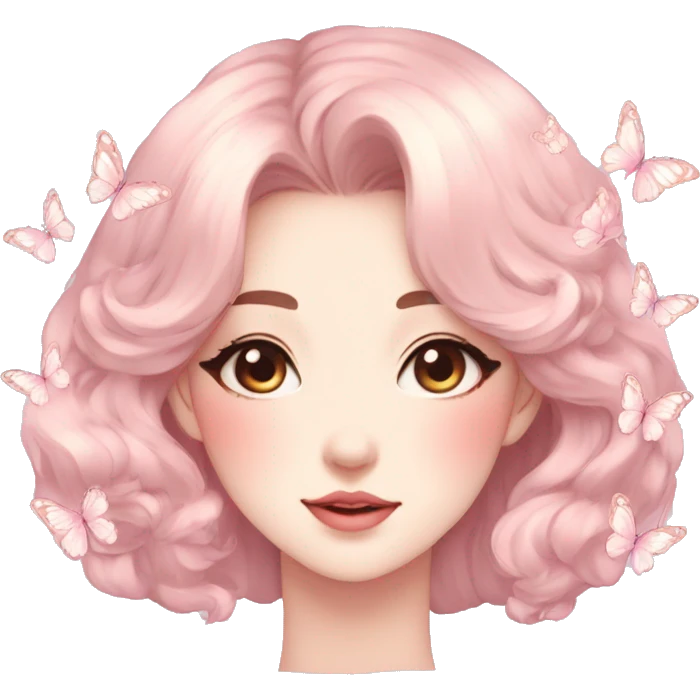 Gorgeous pastel anime style lady with blushing face and butterflies aesthetic trending style emoji