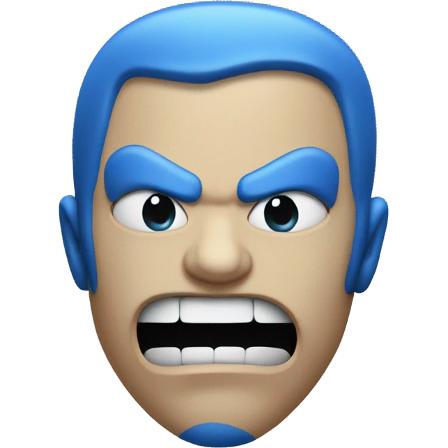 angry, yet determined blue person with with lips sealed shut and teeth only showing from the right side of his face  emoji
