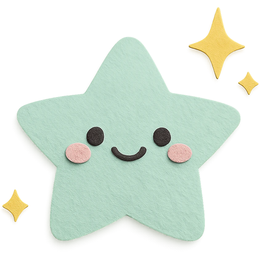 adorable pastel mint green star, twinkle sparkles around, no arms or legs, full body, kawaii paper craft style emoji