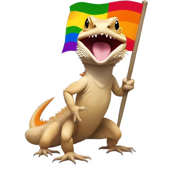 Bearded dragon with a pride flag whole body mouth open emoji
