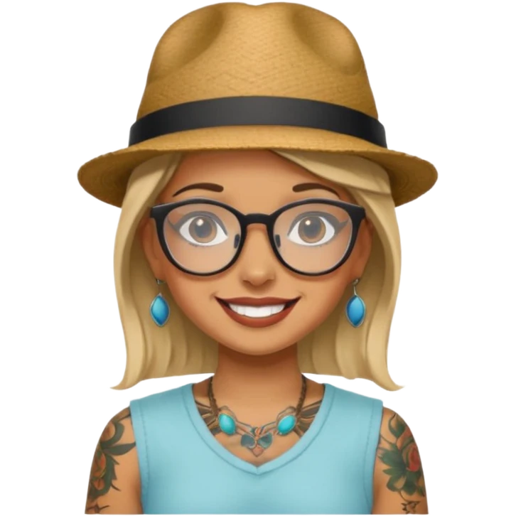 tattooed girl with hat and glasses emoji
