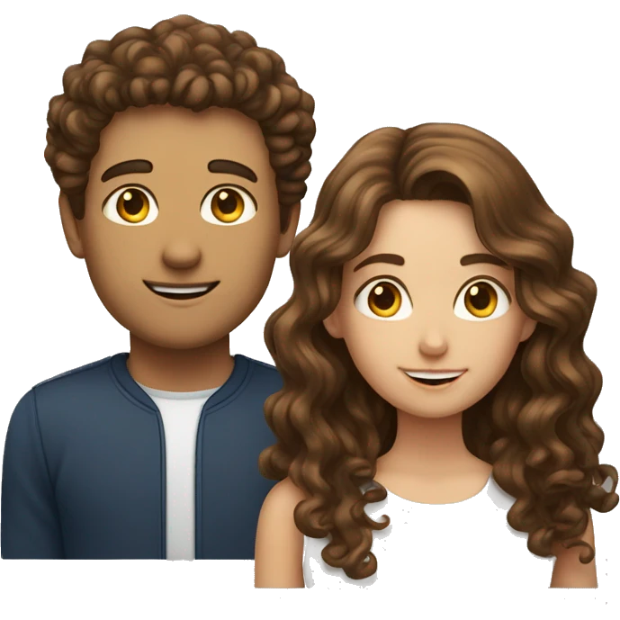 Girl with long brown hair next to guy guy with short curly brown hair emoji
