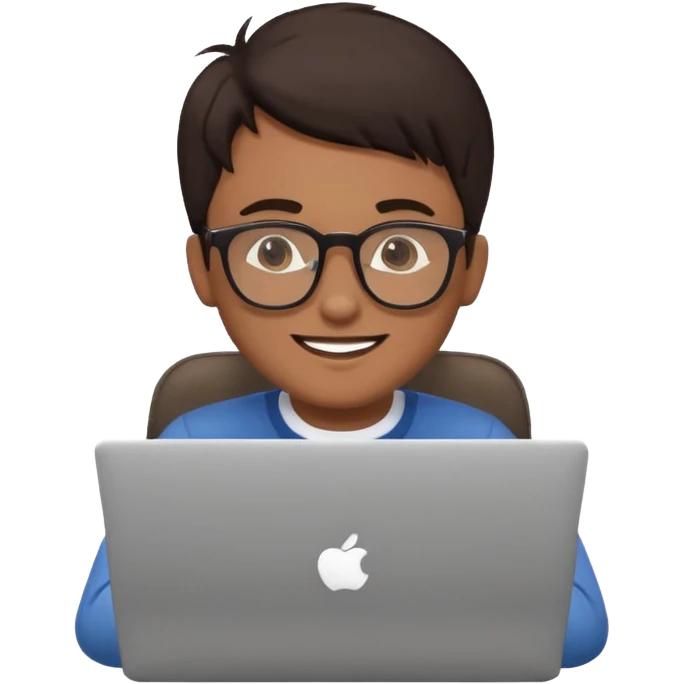happy man on laptop with light brown skin color , with dark hair front of laptop emoji