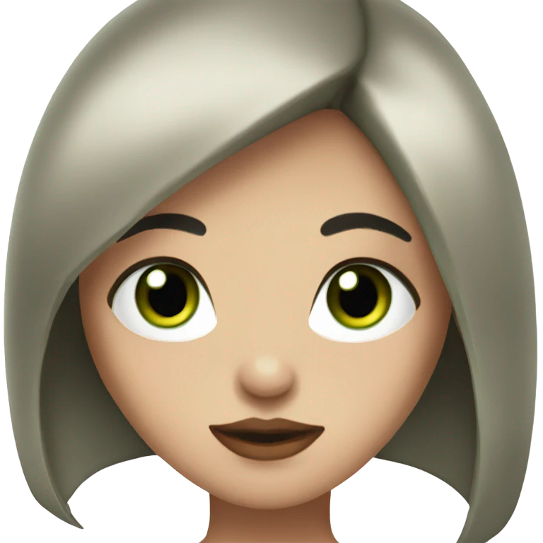 Girl with dark straight hair and green eyes and red-pink lips emoji