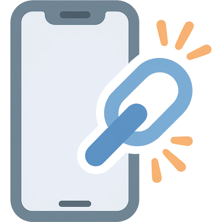 a flat, colorful icon style image of a mobile phone and a bursting chain merged into one emoji