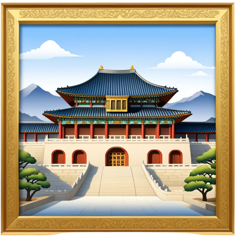 Cinematic Realistic Gyeongbokgung Palace Landmark Emoji, depicted with regal historic architecture rendered with intricate detail and majestic, dynamic lighting. emoji