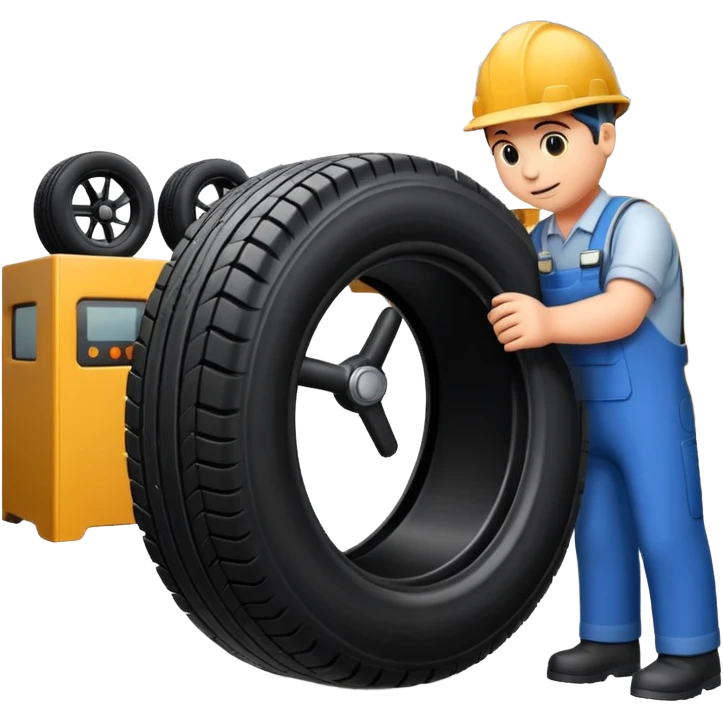 please draw me a emoji of tire - inside the manufacturing factory - getting inspected by machine emoji