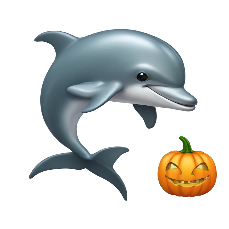 Dolphin With a Halloween pumpkin for head emoji