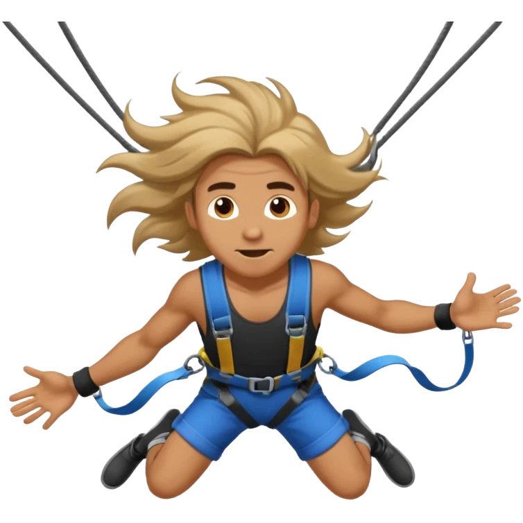 bungee jumping man face only with flying long hair emoji