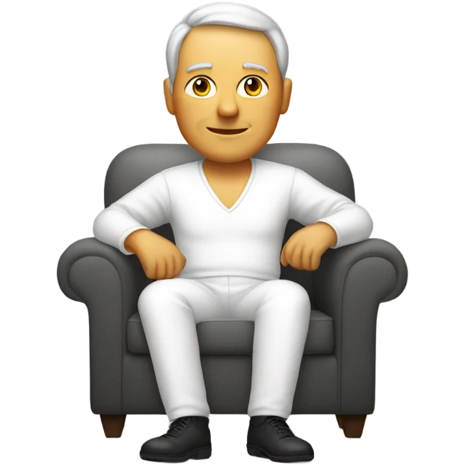 white and white outfit middle age person sitting in sofa emoji