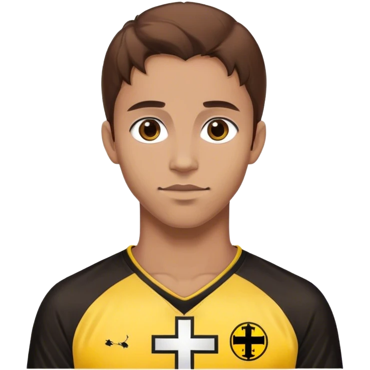 Bvb Player with a Jesus cross in the Back the Player should have Brown hair and brown eyes. emoji