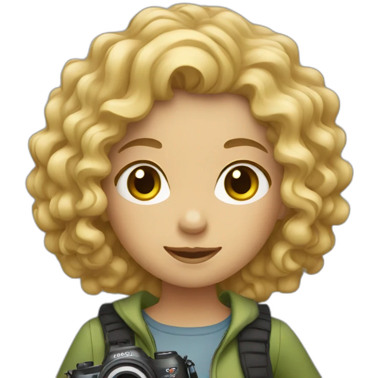 Curly blond girl with camera emoji